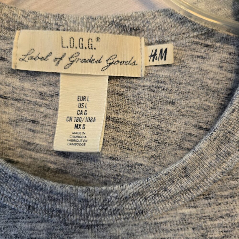 H&M LABEL OF GRADED GOODS L.O.G.G. TSHIRT MENS LARGE HEATHER BLUE CHEST POCKET - Picture 2 of 8